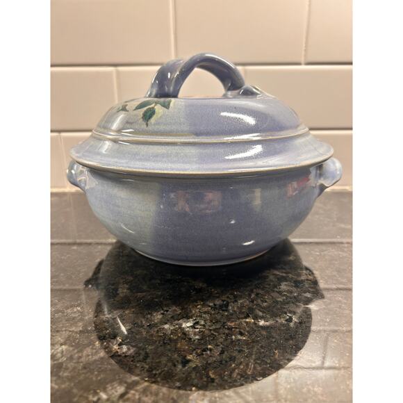 Vintage Stoneware Hand Painted Casserole‎ Dish with Flowers Purple - Picture 5 of 12